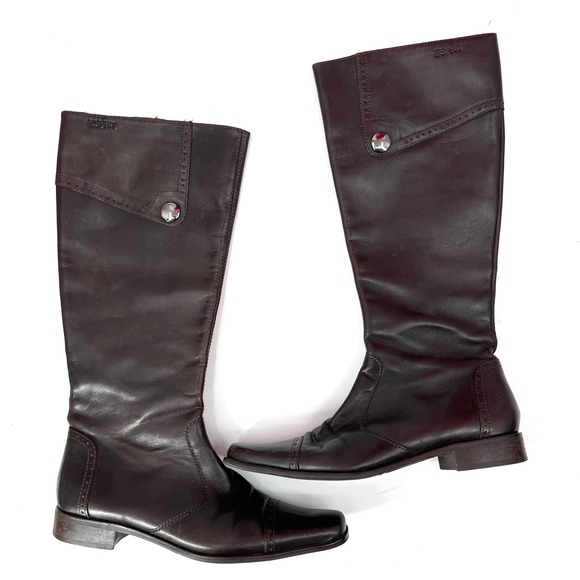Vintage‎ Esprit Square Toe Brown Leather Boots Size 6.5 Y2K Retro Academia